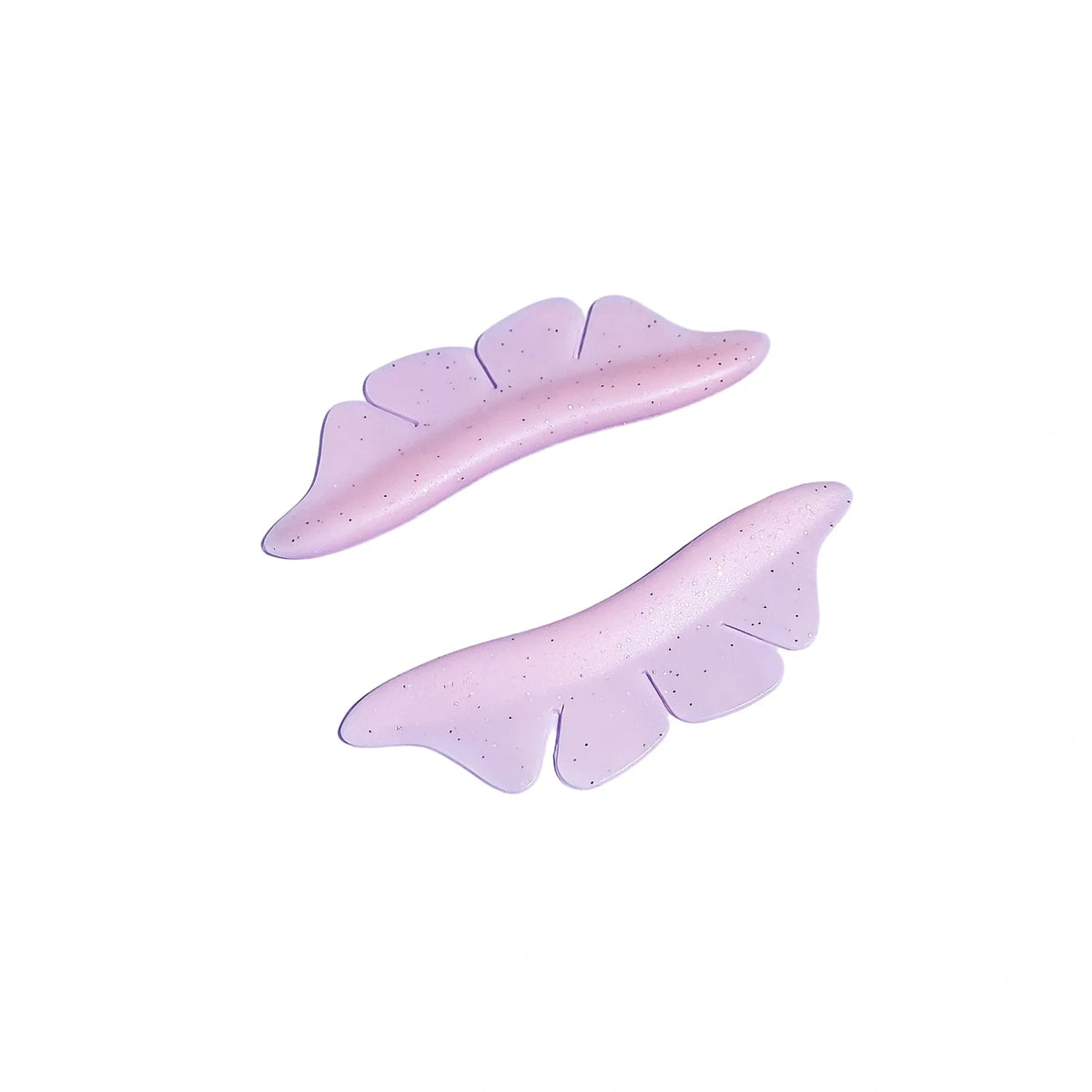 LOMANSA pair of pink speckled silicone lower lash lift shields with butterfly-shaped edges on a white background.