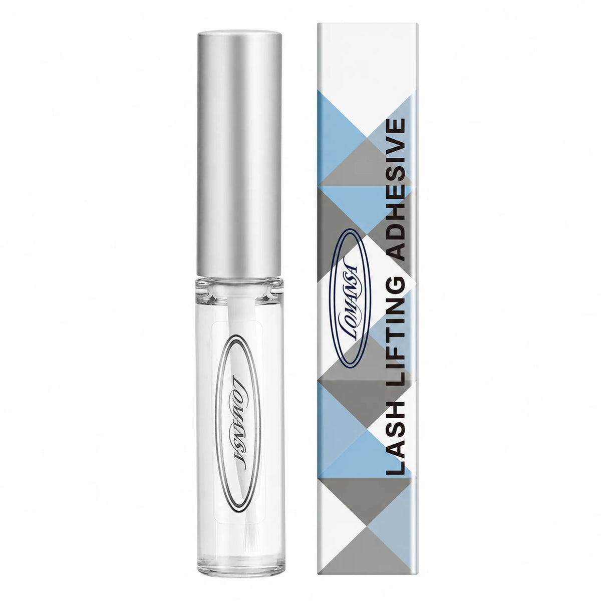 Front view of Lomansa Strong Hold Lash Lift Glue bottle with box packaging on a white background.