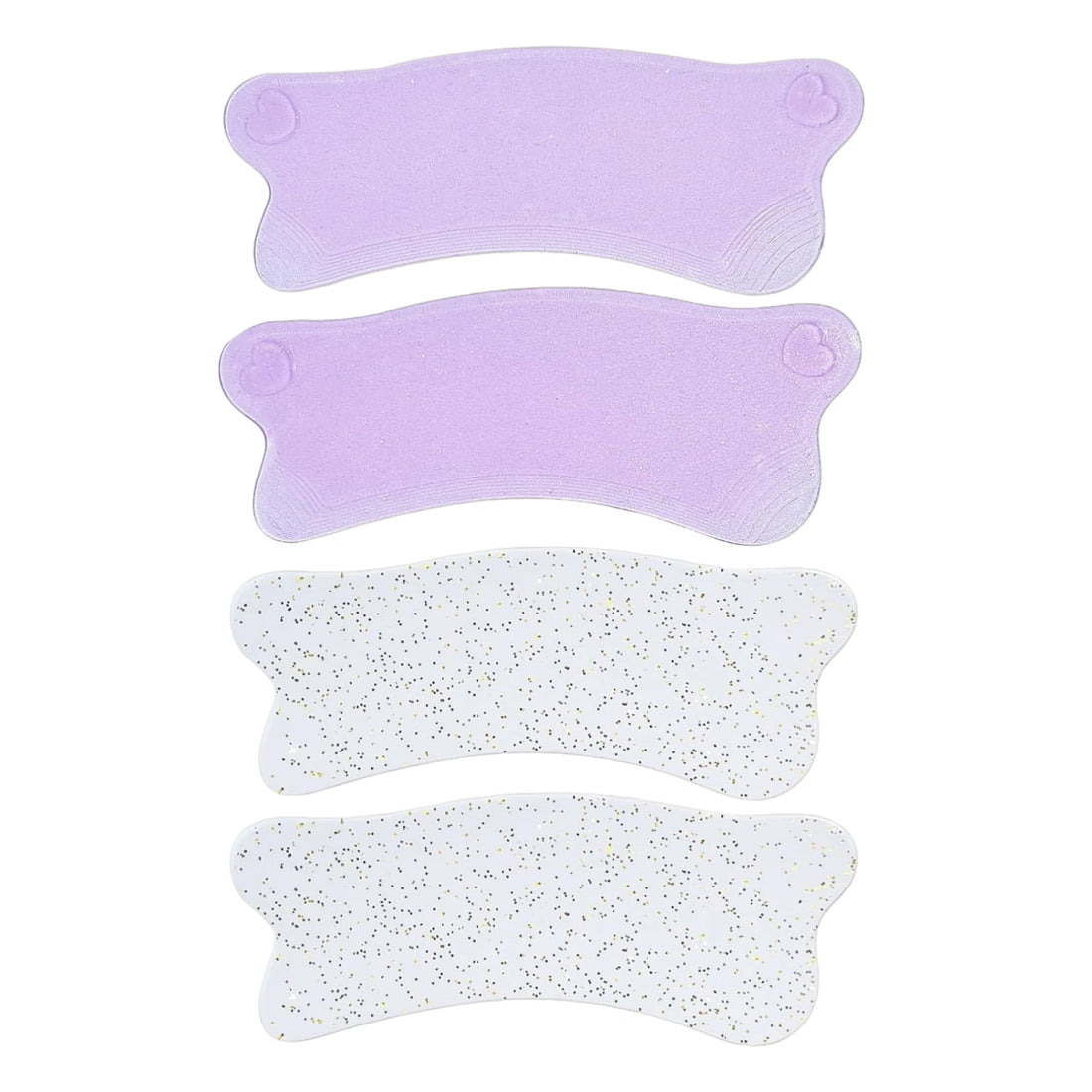 LOMANSA Korean lash lift pads in purple and clear glitter finishes, with four pads displayed on a white background.