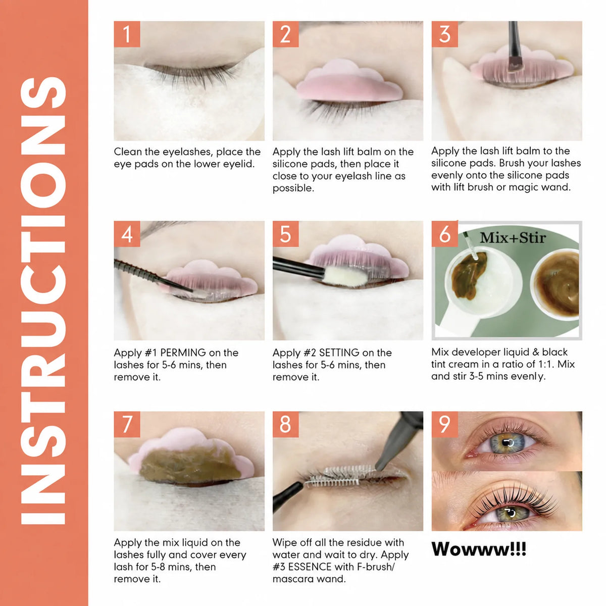 LOMANSA lash and brow lift and tint 9-step application guide from prep and perming to tinting and cleanup