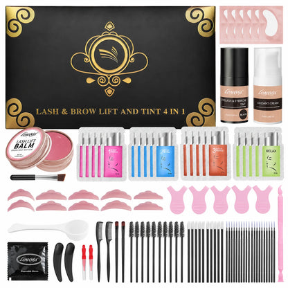 LOMANSA lash and brow lift and tint kit with perming, setting, essence and relax sachets, tint, developer and tools