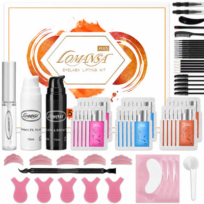 LOMANSA lash and brow lift and tint kit complete set with box, lotions, silicone pads, brushes and application tools