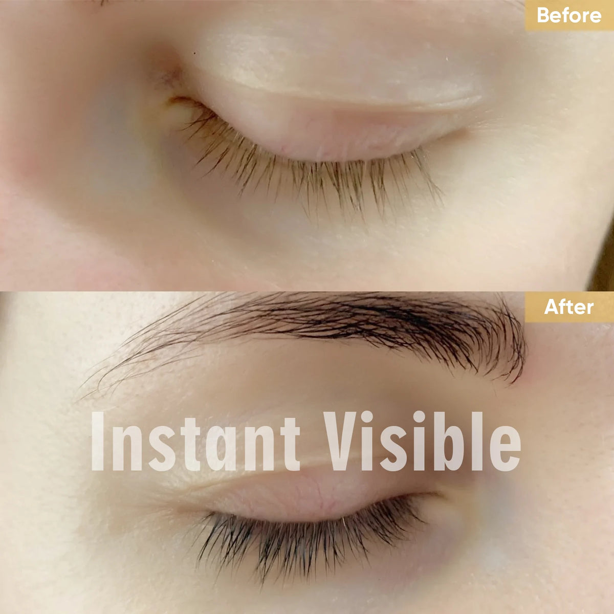 Before-and-after example showing more defined lashes and brows after using LOMANSA black tint.