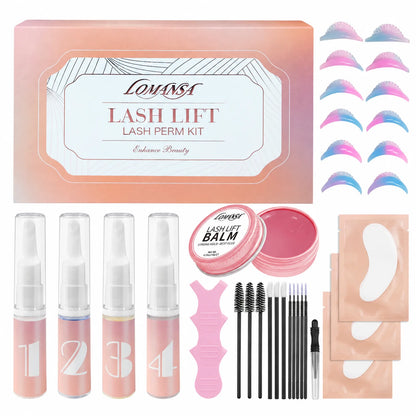 LOMANSA lash lift kit with four solutions, glue balm, silicone pads and application tools