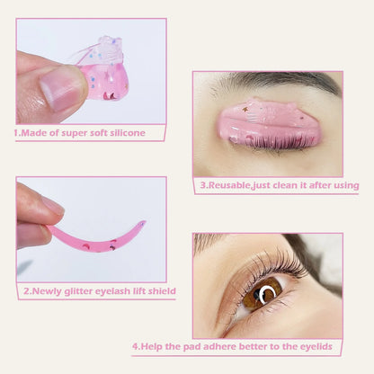 LOMANSA self-adhesive silicone lash lift pads shown in multiple sizes with soft, reusable and flexible features.