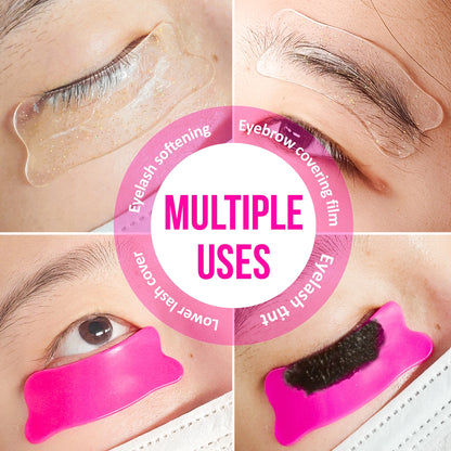 Pink and clear pads shown for lash softening, brow covering, lower lash isolation and lash tinting.