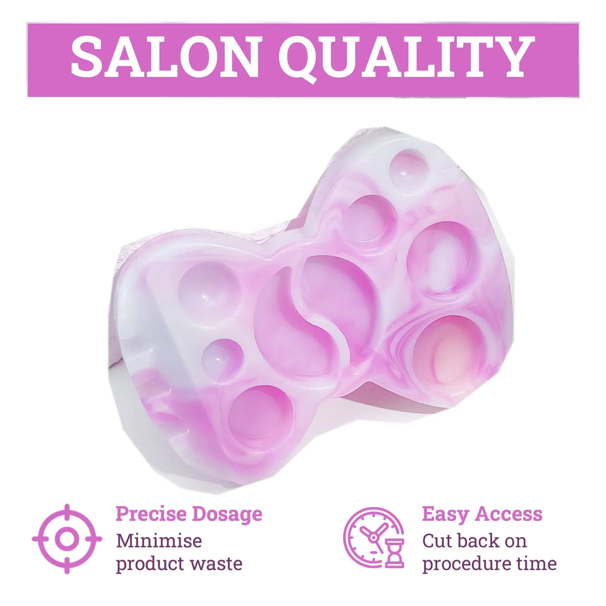 Pink marble LOMANSA butterfly lash lift lotion palette with multiple recessed wells and central curved compartments.