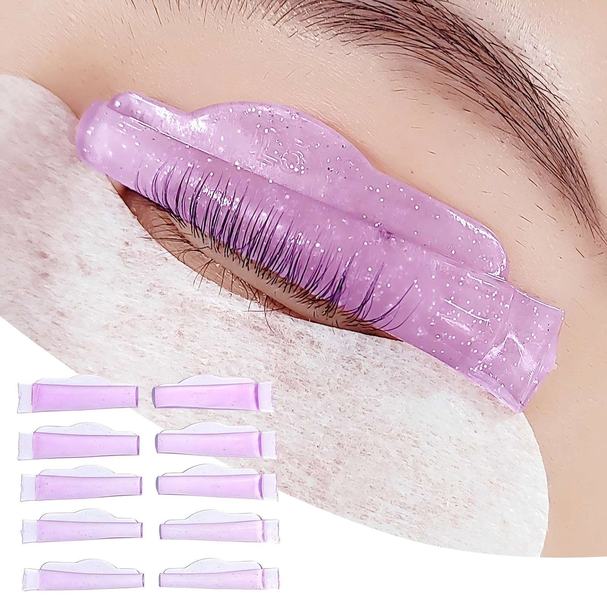 LOMANSA C-Curl Self-Adhesive Soft Lash Lift Pads positioned on the eyelid