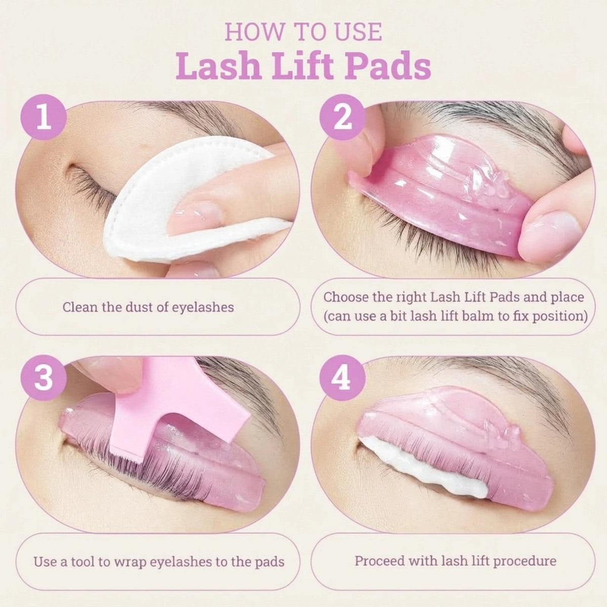 LOMANSA L-Curl Self-Adhesive Soft Lash Lift Pads positioned on the eyelid