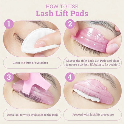 LOMANSA L-Curl Self-Adhesive Soft Lash Lift Pads positioned on the eyelid