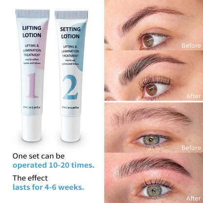 LOMANSA lifting and setting lotion tubes with 10 ml capacity, 10–20 treatments and 4–6 week results.