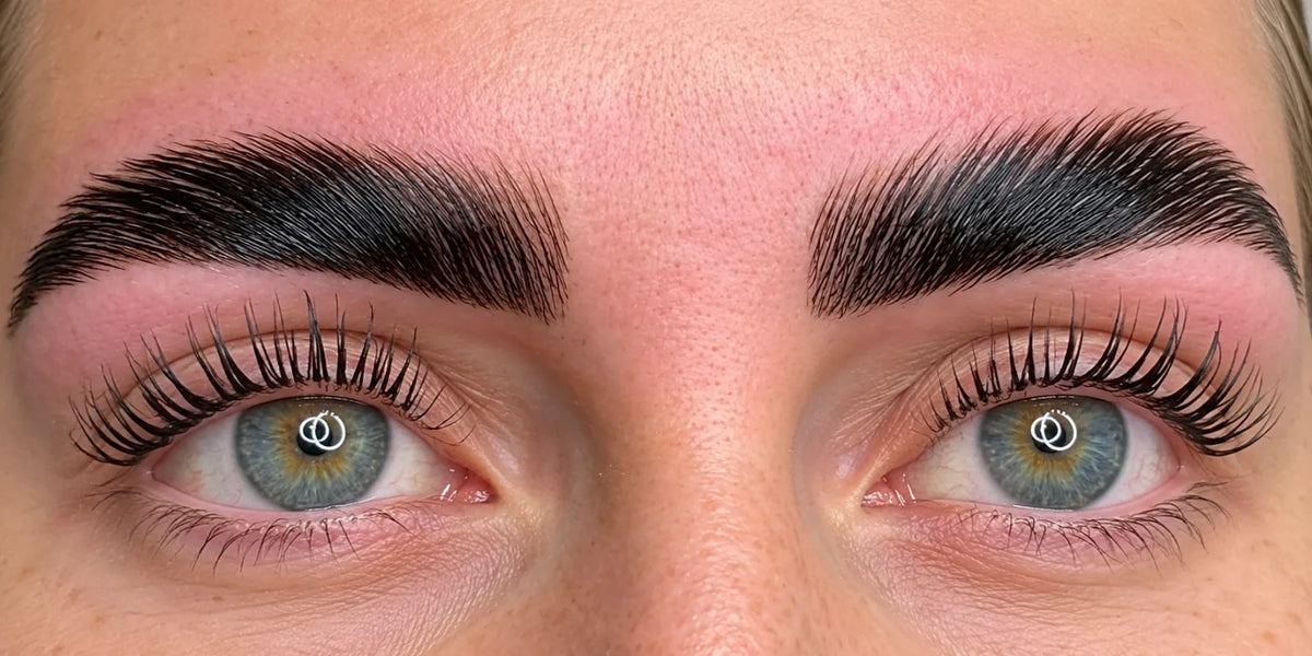 Lomansa lash lift and brow lamination after results showing beautifully curled eyelashes and lifted, neatly defined eyebrows.