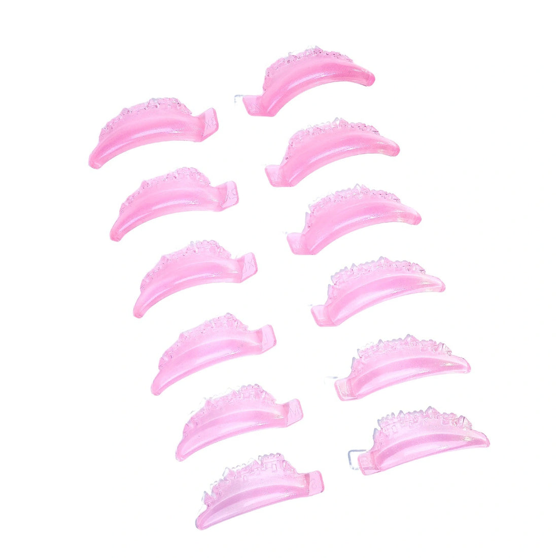 Pink castle-shape lash lift shields arranged in two columns