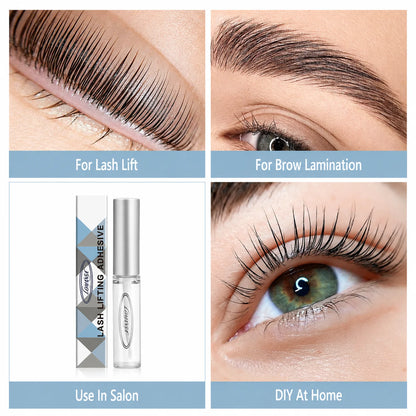 Usage examples for Lomansa lash lift glue including lash lift, brow lamination, salon use, and at-home use.