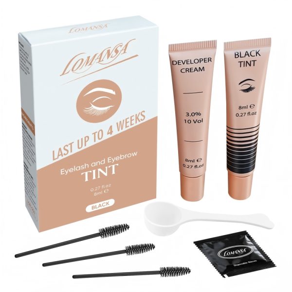 Lomansa Lash Tint Kit, Eyebrow Tint Black Instant Natural Results, Professional Eyelash Tint Kit Lasts Up to 4 Weeks for Salon Home Use